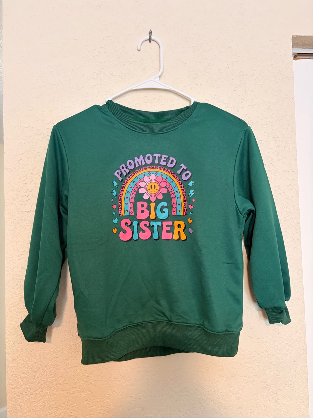 Kids Green 'Promoted to Big Sister' Graphic Crewneck Sweatshirt